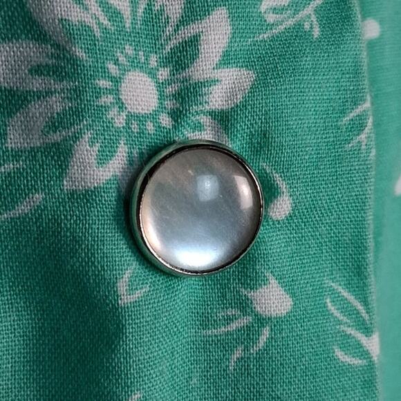 Granny Mint White Floral Pocket Vintage Housecoat Pearl Snaps Modest Lounge Wear - Picture 10 of 10